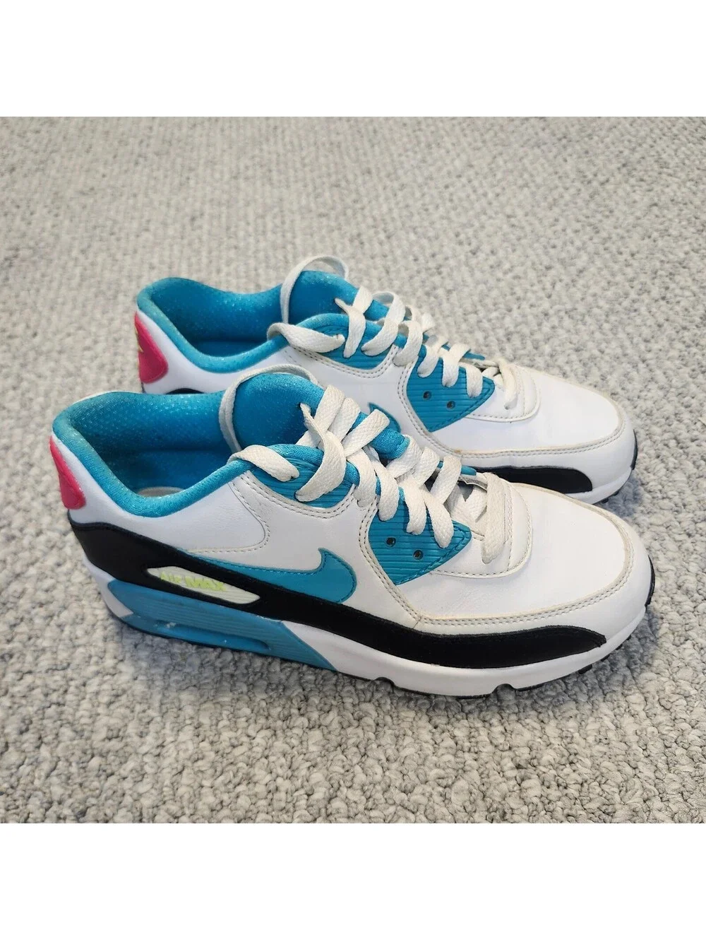 Nike Air Max 90 White Blue Pink Sneakers Size 6.5Y